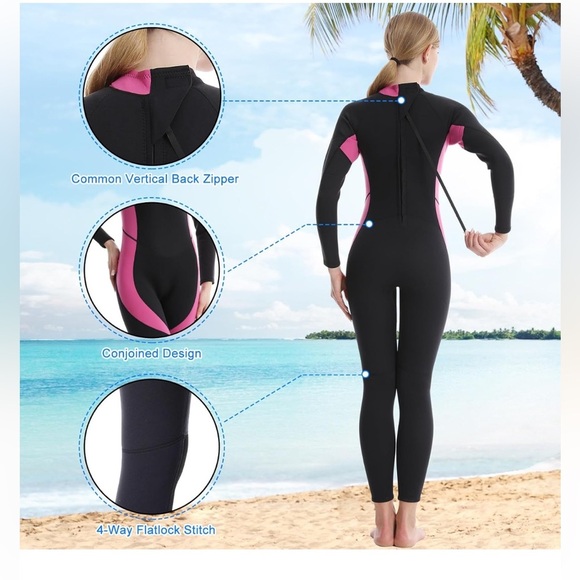 Gimilife Neoprene 3MM Full Body Wetsuit Black Pink Back Zip Women’s size M NEW - Picture 15 of 16